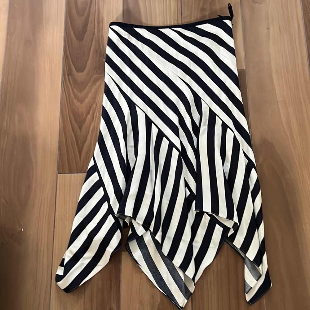 Vintage Jaeger Black and White Stripe Silk Midi Skirt Size 10